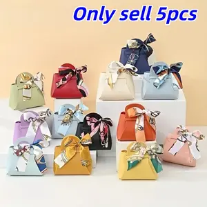 5-Piece Creative Wedding Gift Bags, Faux Leather Handbag Favor Packaging, Elegant Bow Tie Gift Bag Set for Weddings, Birthdays, Parties, Party Favor