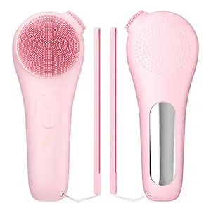 Facial Cleansing Brush, Heatable Vibrating Face Scrubber with Massage, Silicone Face Scrubber for Women & Men, Electric Facial Cleanser for Deep Cleansing, Gentle Exfoliating (Pink)