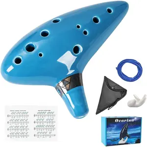 12-Hole  Clay Ocarina with Accessories, Beginner-Friendly Musical Instrument  Box (Light Blue)
