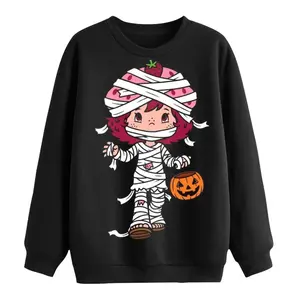 Mummy Strawberry Shortcake Sweatshirt 🖤, Spooky Cute Halloween Crewneck, Vintage 90s Cartoon Pullover, Black Fall Aesthetic Shirt