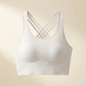 Pro-Fit Seamless 2 Pieces Cross-Back Sports Bra, Comfortable Support Stretchy Summer Outfits Everyday Bra Women Workout Clothes Activewear 32678 Machine Washable