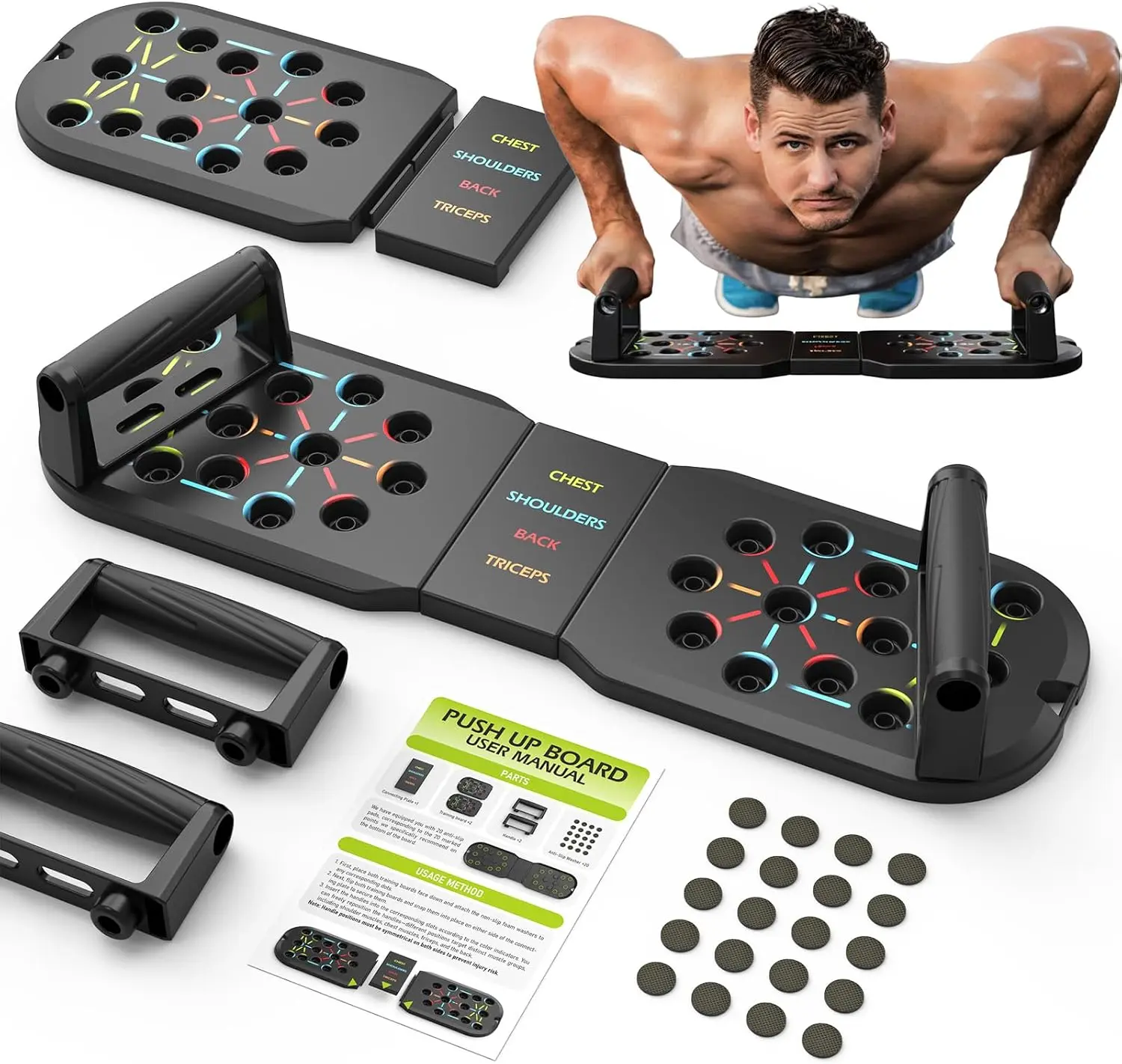 20-in-1 Foldable Portable Push Up Board, Men's Pushup Handles for Floor, Home Gym Strength Training Equipment