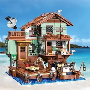 Fisherman's Wharf Building Blocks, 2100pcs/box Tree House Model Seaside Street View Cruise Transport Assembly Toys, Creative Building Blocks Decoration