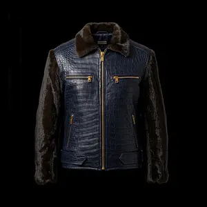 Navy Crocodile Mink Jacket