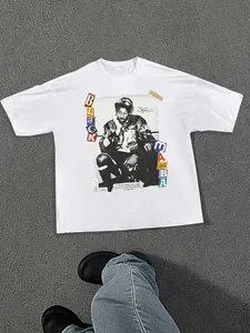 Men's Black Mamba Kobe Bryant Graphic Print Round Neck Knit Tee, Regular Fit Street Fashion Streetwear Casual Short Sleeve Crew Neck T-shirt Fitted for Daily Wear, Men's Summer Clothes, Soft, Menswear
