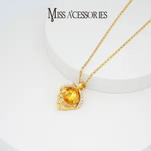 Viral Gold Citrine Leaf Pendant Necklace | Dainty Yellow Crystal Aesthetic Jewelry | Luxury Gold Leaf Yellow Gem Necklace | Dainty Floral-Inspired Accessory | Aesthetic Minimalist Jewelry  | Ideal Birthday/Anniversary Gift