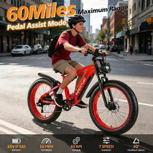 EOEOTWO E03 Peak 1500W E-bike, 48V 17.5Ah Removable Battery, 60 Miles Pedal Assist E-Bike, 34MPH Top Speed, Full Suspension Fat Tire Electric Mountain Bike for Adults, 7-Speed & 5 PAS Modes, Dual Disc Brakes for Off-Road, Commuting & Adventure