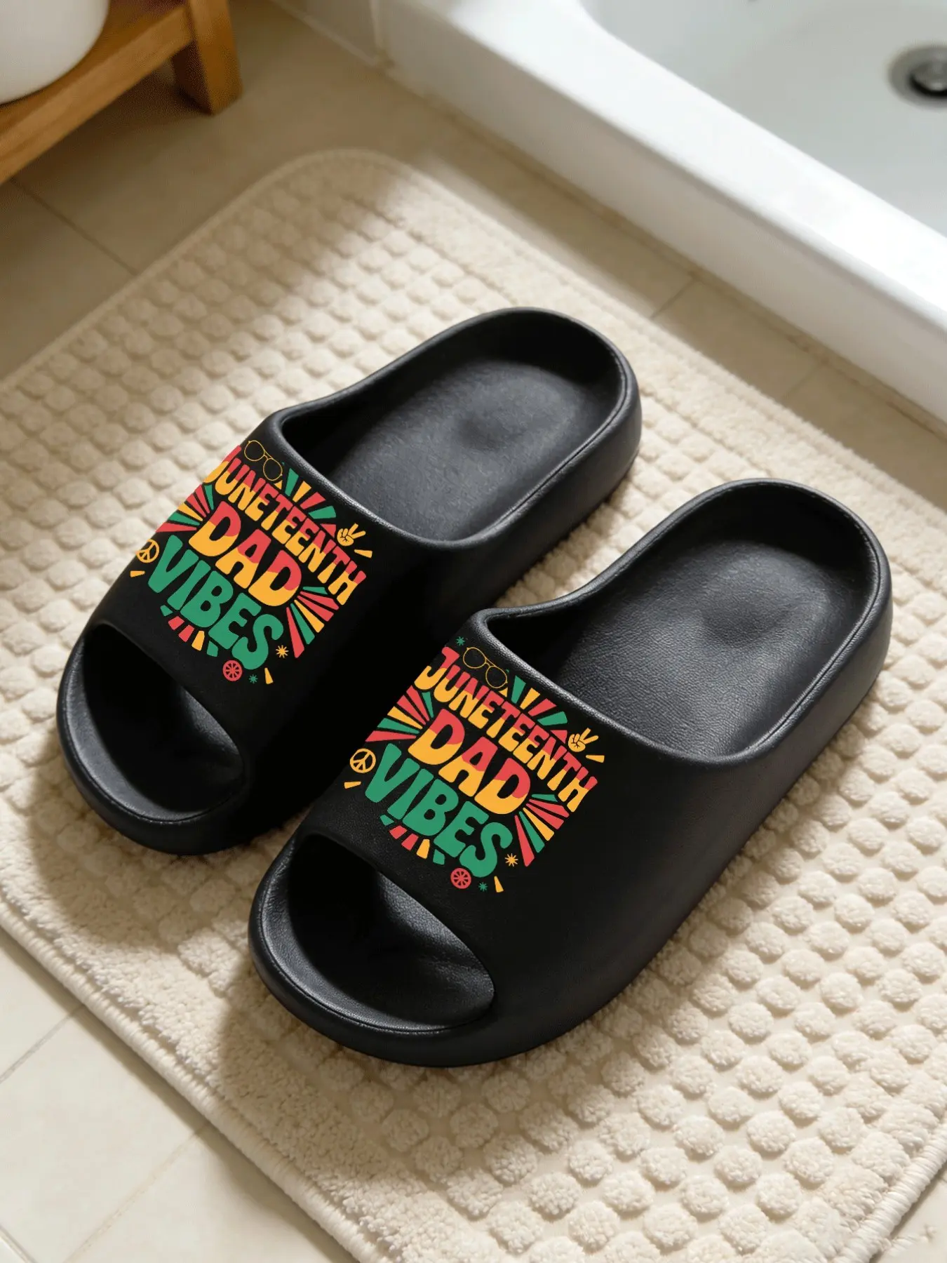 JUNETEENTH DAD Juneteenth Print Cloud-Feel Retro American Cultural Style Unisex Juneteenth Gift Non-slip Soft Home Sandals