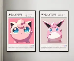 Jigglypuff Wigglytuff Poster, Japanese Style Anime Wall Art, Bedroom and Living Room Decor, Unframed Print