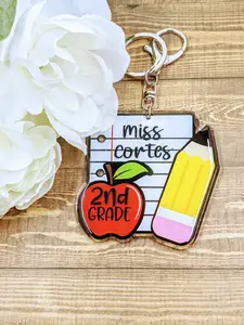 Notebook Apple Pencil Keychain, Custom Teacher Keychain, Personalized Gift, Teacher Appreciation, Teacher Gift, Small Gift idea