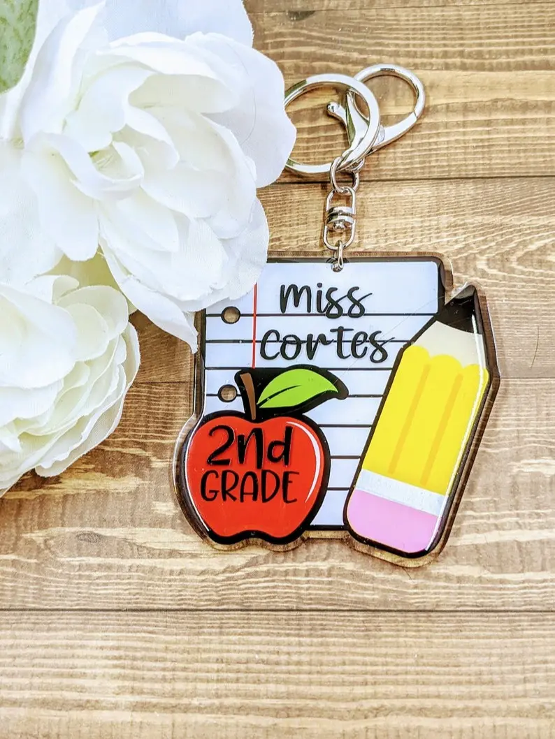 Notebook Apple Pencil Keychain, Custom Teacher Keychain, Personalized Gift, Teacher Appreciation, Teacher Gift, Small Gift idea