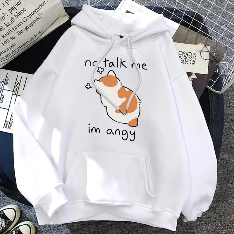 Women's Oversize Angry Cat Print Hoodie - Soft Fabric Tops, Hip Hop Style Sweatshirts, Casual Everyday Streetwear Pullovers Compatible with Raincoats, Apparel, Oversized, Comfortable, Breathable, Long Sleeve, Cotton Blend, All Season, Slim-Fit