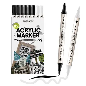 TRANSON Paint Pens Bold and Brush Dual-tip Acrylic Paint Marker for Rock Glass Canvas Wood Leather Ceramic DIY Painting