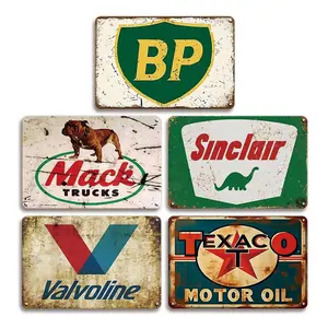 Vintage Metal Tin Sign Set, 5 Counts/set Vintage Garage Signs Retro Garage & Man Cave Decor, Classic Oil & Gas Station Posters, Perfect for Car Shop Walls, Signage