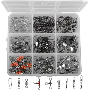 120 Piece Fishing Swivel Snap Kit, Include Rolling Barrel Swivels, Premium 3 Ways Fish Line Connector with Snaps Clips, Crossline Triple Ring, Fishing Terminal Accessories, Bait Lead Sinkers Connector