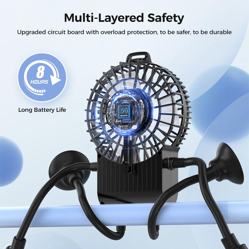 Portable handheld creative fan robot statue, compact portable rechargeable desk fan robot figurine with suction cups and mobile phone holder integrated into one, suitable for offices and cars, black personal fan robot figurine