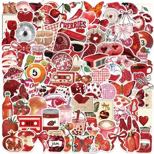 100Pcs Red Cherry Girl Retro Aesthetic Graffiti Stickers Waterproof PVC Decals for Guitar