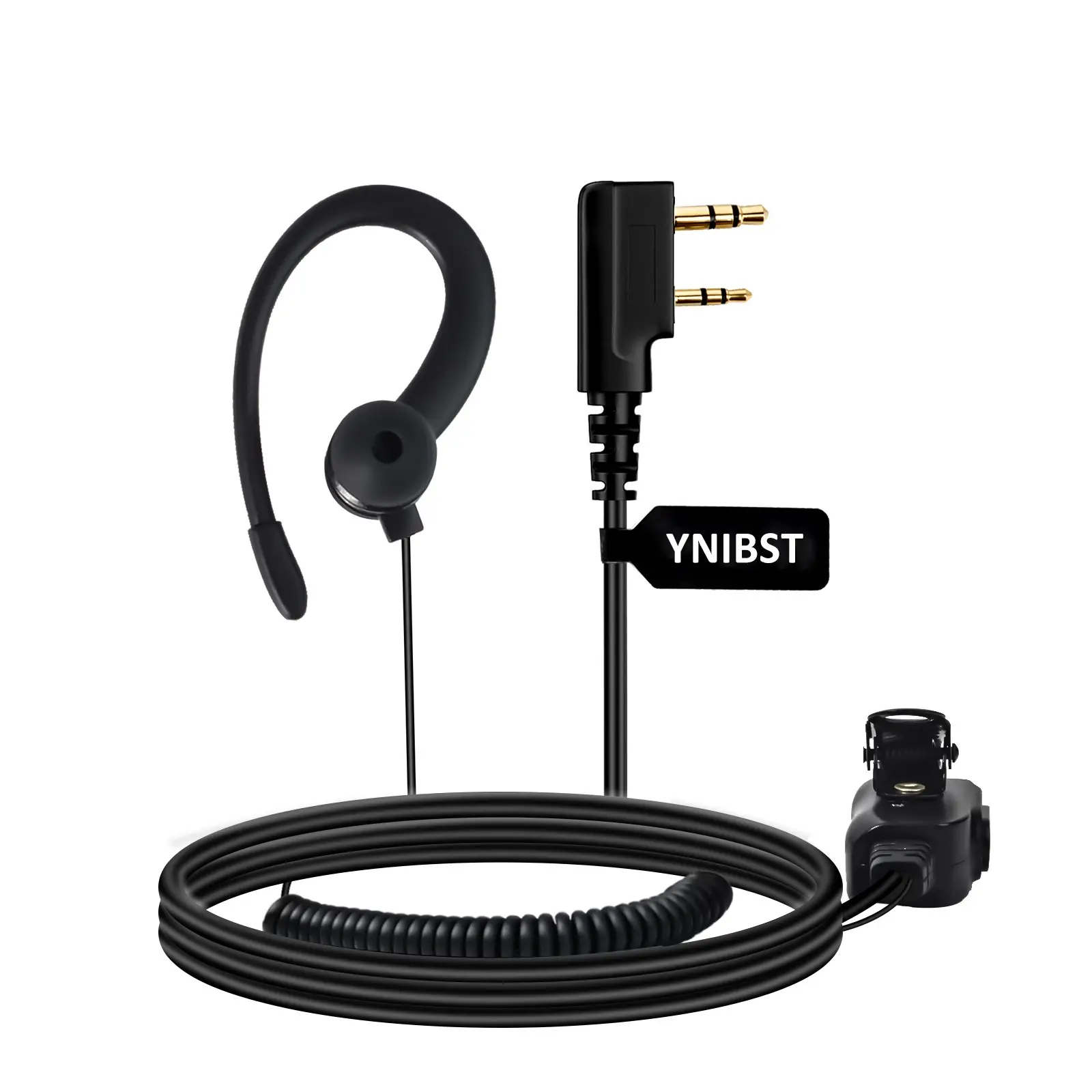 YNIBST All Black Two Way Radio Earpiece for Kenwood Baofeng UV5R Retevis, Pxton, Wouxun,HYT 2-Pin Walkie Talkie with Mic PTT，C-Shape Ear Hook Headset FBI Style for Security, Restaurant, Warehouse & Outdoor Use Headphone
