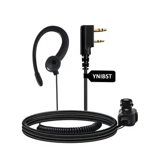 YNIBST All Black Walkie Talkie Headset Compatible with K-Type Plug Kenwood Baofeng UV5R Retevis, Pxton, Wouxun,HYT 2-Pin Two Way Radio FBI Style with Mic PTT,C-Shape Ear Hook Earpiece for Security, Restaurant, Warehouse & Outdoor Use