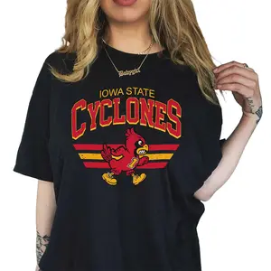 Iowa State T shirt Iowa State Vintage College Football Mascot Sweatshirt, New Design for Women Lady - Full Size Full Color Comfort Cotton Top Womenswear