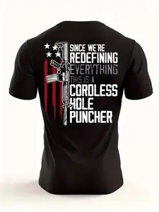 Men'S Tactical Graphic Tee - Short Sleeves, Casual Summer Knit Featuring a Cordless Hole Puncher Design,  Washable in Machine, Glossy End Round Neck T-Shirt
