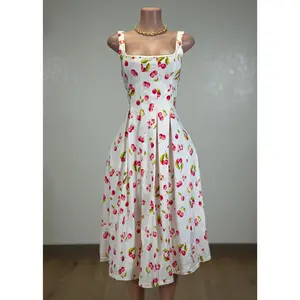 SADIE CHERRY PRINT WOVEN MIDI DRESS