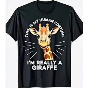 Funny Giraffe Face Graphic Tee, 100% Cotton Oversized Comfort Outfit, Cute Zoo Animal Fashion Shirt, Perfect Valentine's Day Gift For Him Her Family Friends