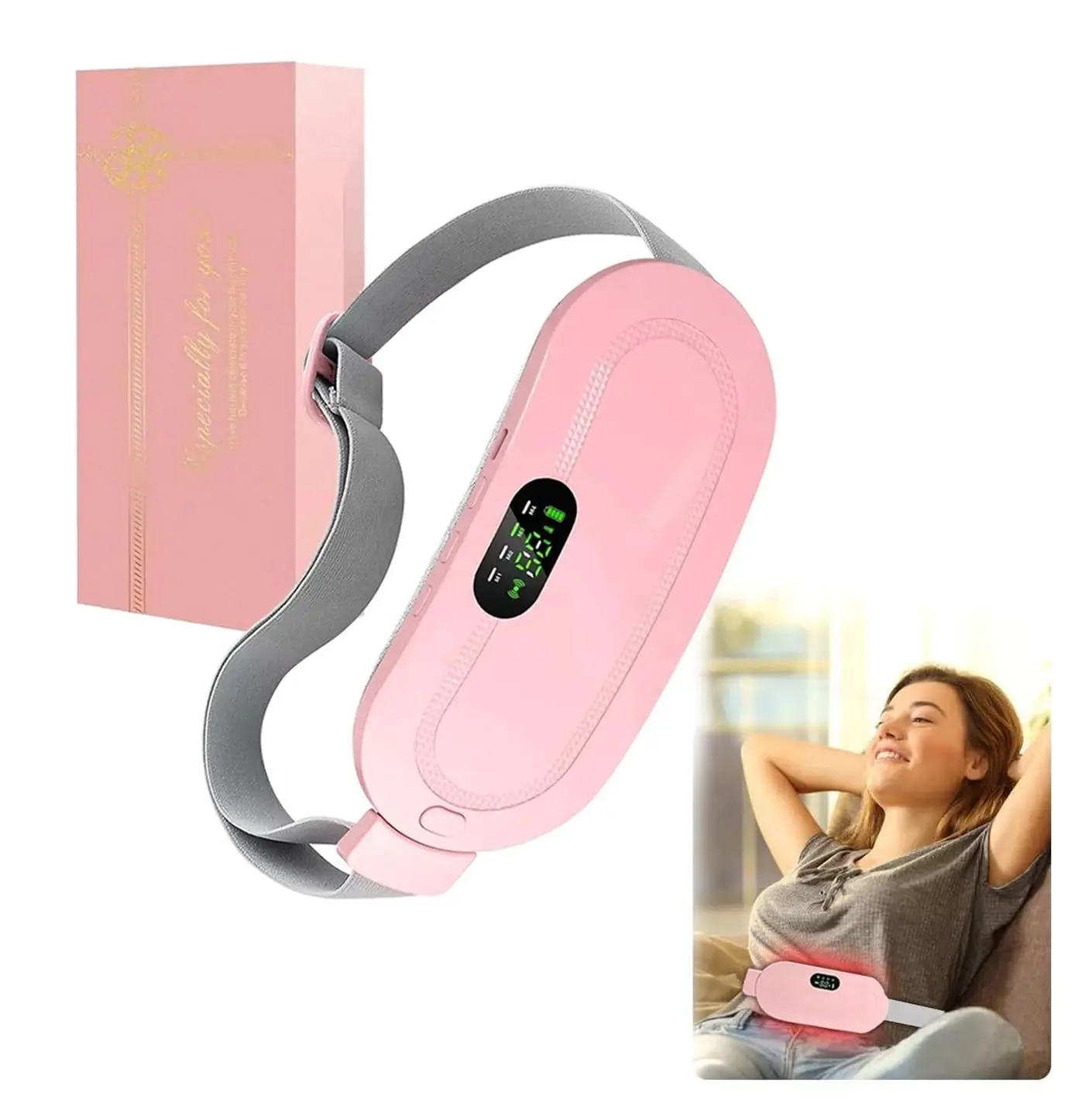 Ergonomic Portable Cordless Wearable Heated Pad Waist Belt - Women's Multifunctional Menstrual Pad, 3 Heat Levels, 3 Massage Modes, Period Pain Relief, Ideal Mother's Day Gift (Pink), Wearable Heating Pad