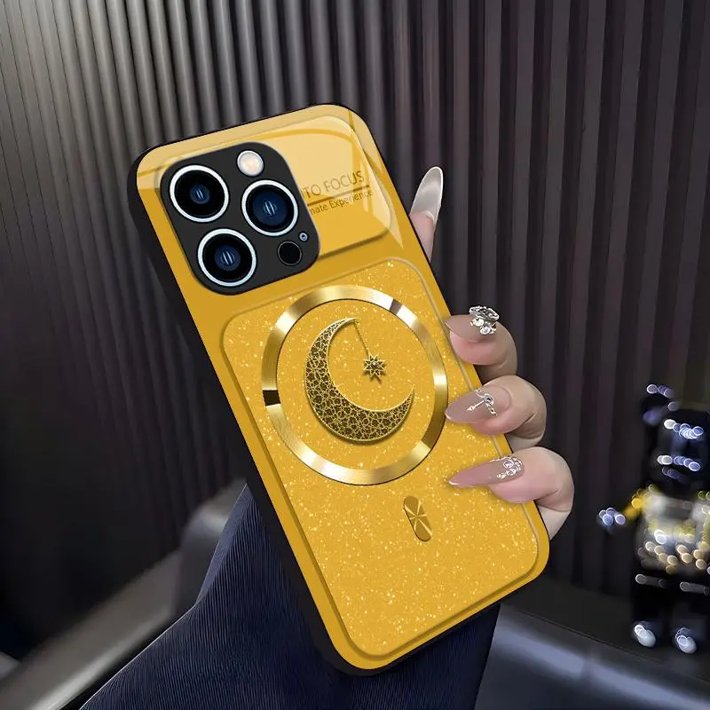 Suitable for [iPhone 13 Pro] high-end MagSafe phone case，Luxury Lace Moon Star MagSafe Case Aesthetic Sparkly Shockproof Cover 952