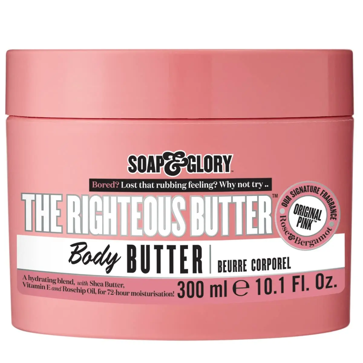 Soap & Glory The Righteous Body Butter & Dry Skin Moisturizer, 10.1 oz | Rich Hydrating Lotion, Deep Moisture for Barrier Support with Shea Butter, Vitamin E & Aloe Vera, Fresh Fruity-Floral Scent