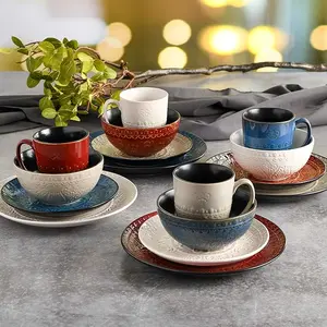 Milanto Round Embossed Reactive Glaze Stoneware Tableware Set - Service for Four - Bowls