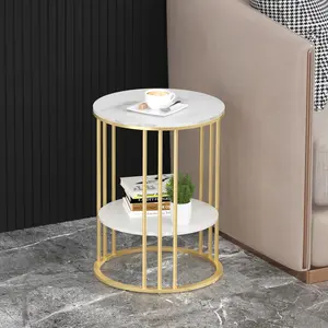 Two-tier Side Table Modern Sintered Stone End Table for Living Room Sofa Side