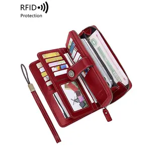 Women's Elegant Solid Color Long Wallet with Wrist Strap Multi-functional RFID Protection Zipper Wallet Viral TikTok Wallet Trend Must-Have Daily Accessory