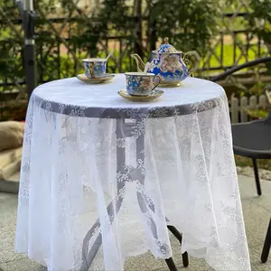 Half-Transparent Lace Tablecloth, French Elegance Style Outdoor Tea Party Decorative Cover, Perfect for Events and Gatherings