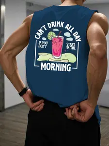 Men's Regular Fit Drink Print Round Neck Tank Top, Casual Comfy Sleeveless Top for Summer, Men's Clothes for Daily Wear, Socks, Tank Vest