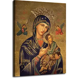 Russian Orthodox Icon Wall Decor – This Canvas Features the Iconic "Our Lady of Perpetual Help" in High Definition, Offering a Serene and Sacred Accent for Home Interiors, Prayer Corners, or Cultural Rooms.