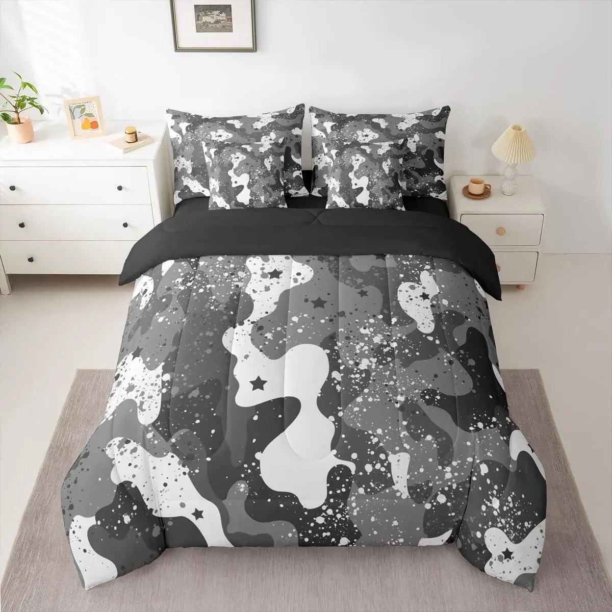 Camo Comforter Set with Sheets 7 Piece Army Camouflage Bedding Set Colorful Pattern Style Bed in a Bag Gray Room Decor for Kids Boys GirlsLightweight Microfiber