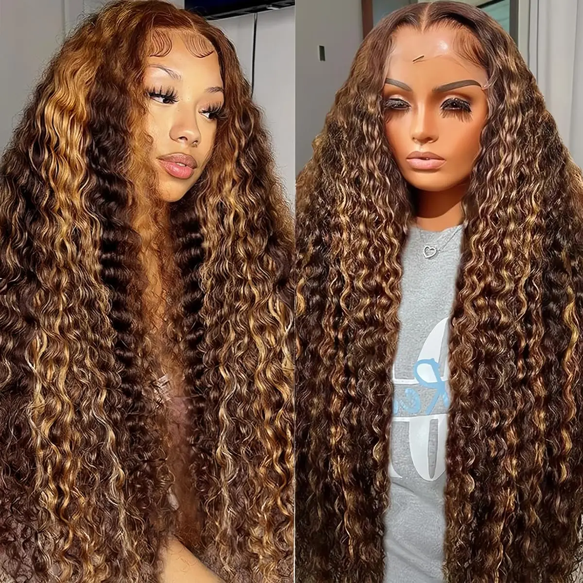 GHKFS Highlight Ombre Lace Front Wig Human Hair 180% Density 13x6 Honey Blonde 4/27 Deep Wave Glueless Pre Plucked HD Lace Frontal Wigs for Women wave wig