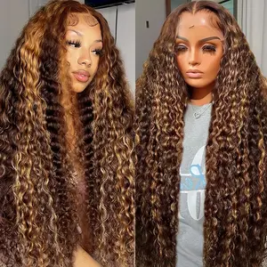 GHKFS Highlight Ombre Lace Front Wig Human Hair 180% Density 13x6 Honey Blonde 4/27 Deep Wave Glueless Pre Plucked HD Lace Frontal Wigs for Women wave wig
