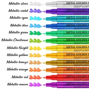 Super Gold Metallic Paint Pen Set, 12 Colors Sparkle Metal Glitter Pens, 0.7mm Ultra Fine Acrylic Pens for DIY Art Crafts, Valentine's Gift