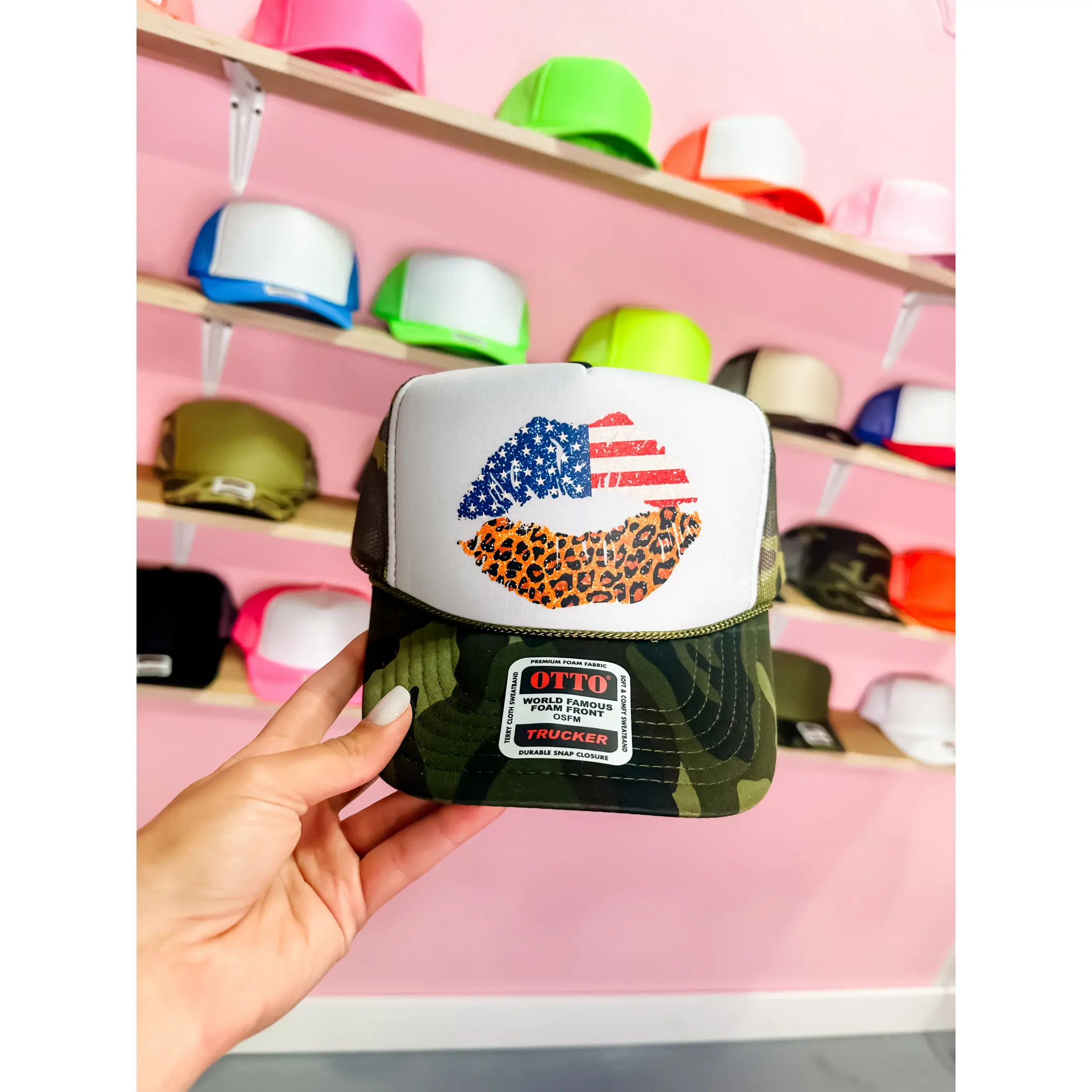 Custom Color American Leopard Lips Trucker Hat Custom Color American Leopard Lips Trucker Hat