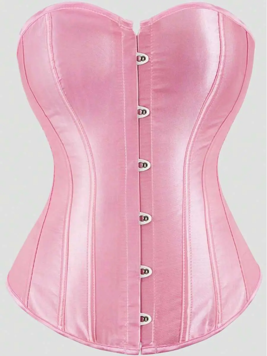 Ladies Shiny Satin Corset Top Hook Front Closure Elegant Date Night Fashion