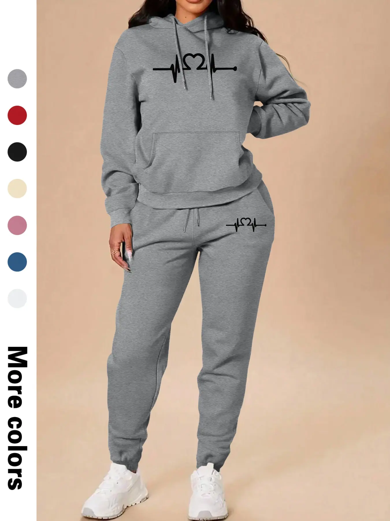 Heart Pattern Long Sleeve Hoodie and Jogger Pants Set Outfit for Women, Casual Spring & Fall Fashion, Comfortable Fitted Fit, Daily Wear, Stylish Womenswear, Track Pants Set, Fitted Clothing Set