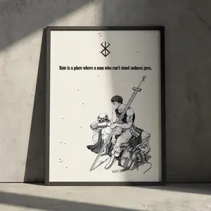 Berserk Manga POSTER UNFRAMED  Art Print, Guts Anime Inspirational Quote Graphic, Griffith Minimalist Artwork Wall Decor, Gift for Anime Fan