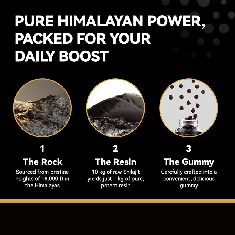 Himalayan Shilajit Gummies for Men & Women - 600mg, Non-GMO, Gluten-Free, Sugar-Free Shilajit Gummies with Fiber, for Energy, Immunity & Stamina - 60 Count