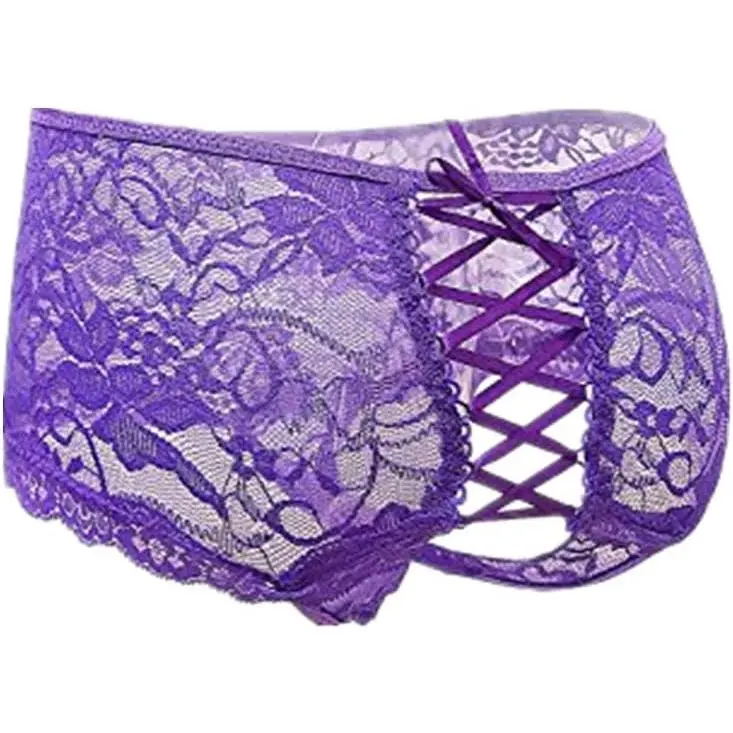 Women's Floral Lace Trim Sheer Boyshort Panties, Plus Size Underwear (XS-4XL)