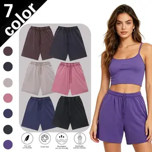 3pack women's Washed Casual Shorts, Cotton-Blend Elastic Waist Drawstring Shorts, Loose Fit Multi-Color Summer Loungewear