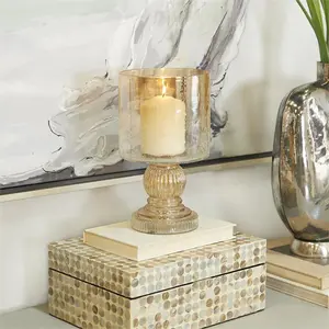 Artisanal Brown Glass Pillar Hurricane Lamp