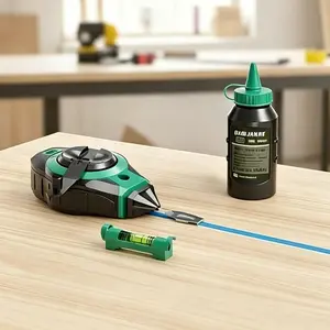 Chalk Line Reel Kit with 2 Bottles of Blue Chalk - 100ft Self-Winding Chalk Box & Line Level Set for Carpentry