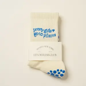 Shapes Studio effortless club Crew Calf Grip Socks, Cutest Fruits Pilates Socks, Non-Slip Socks, Barre Yoga Fitness, Pretty Girls Blue